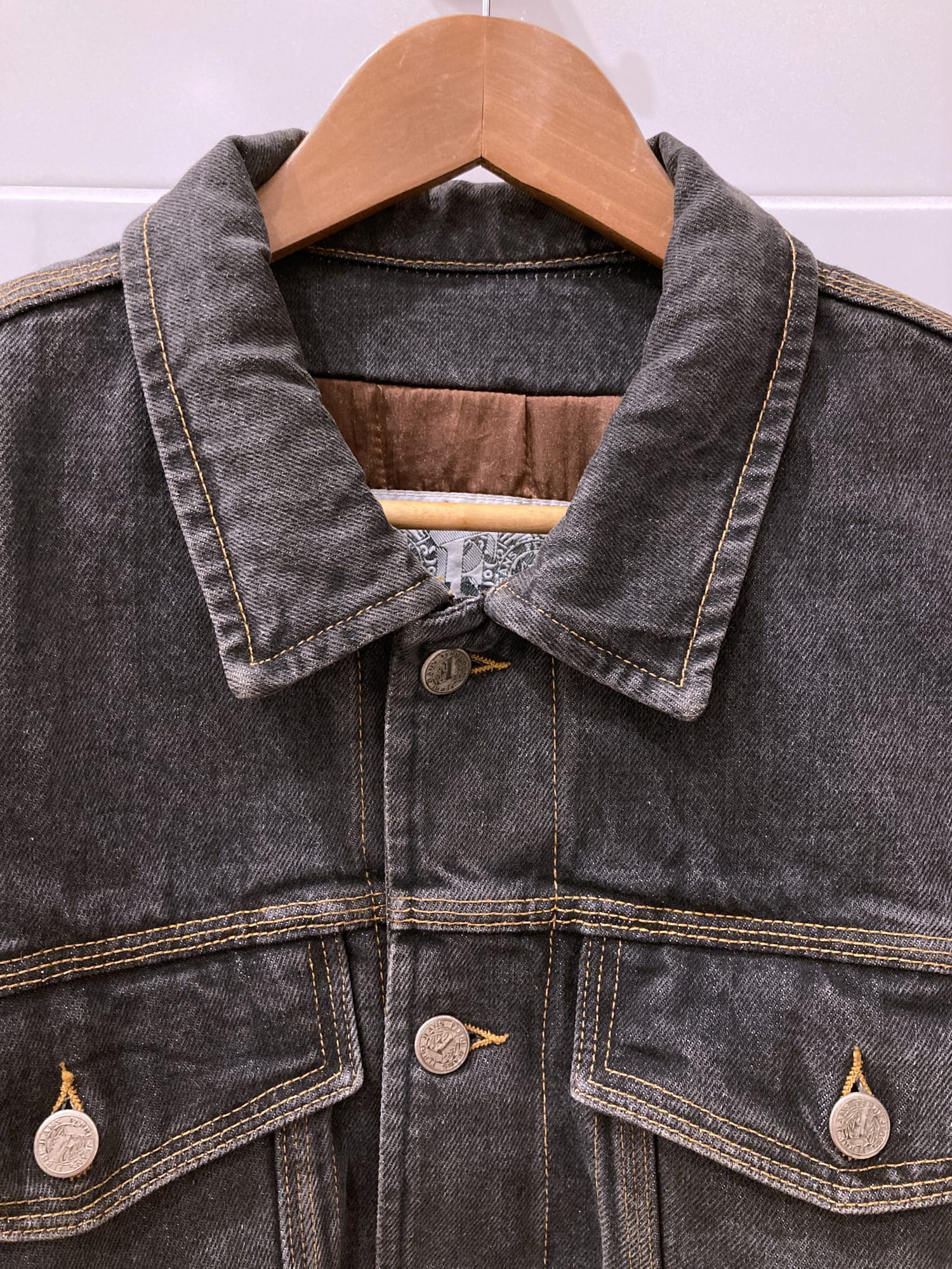 Gianfranco Ferre Jeans 1990s dark grey quilted denim trucker jacket