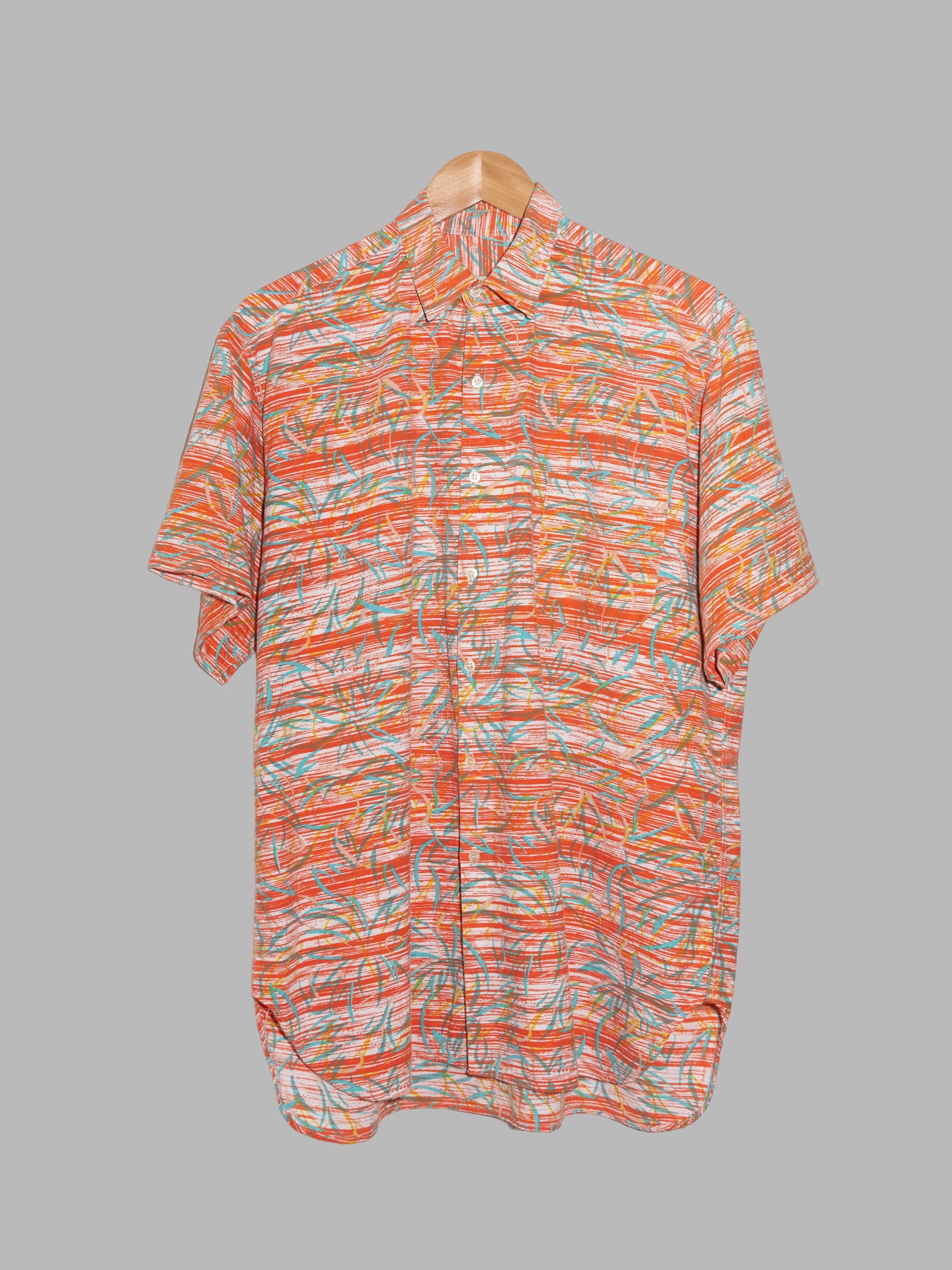 Vintage Acquaverde orange cotton botanical print short sleeve shirt - size L