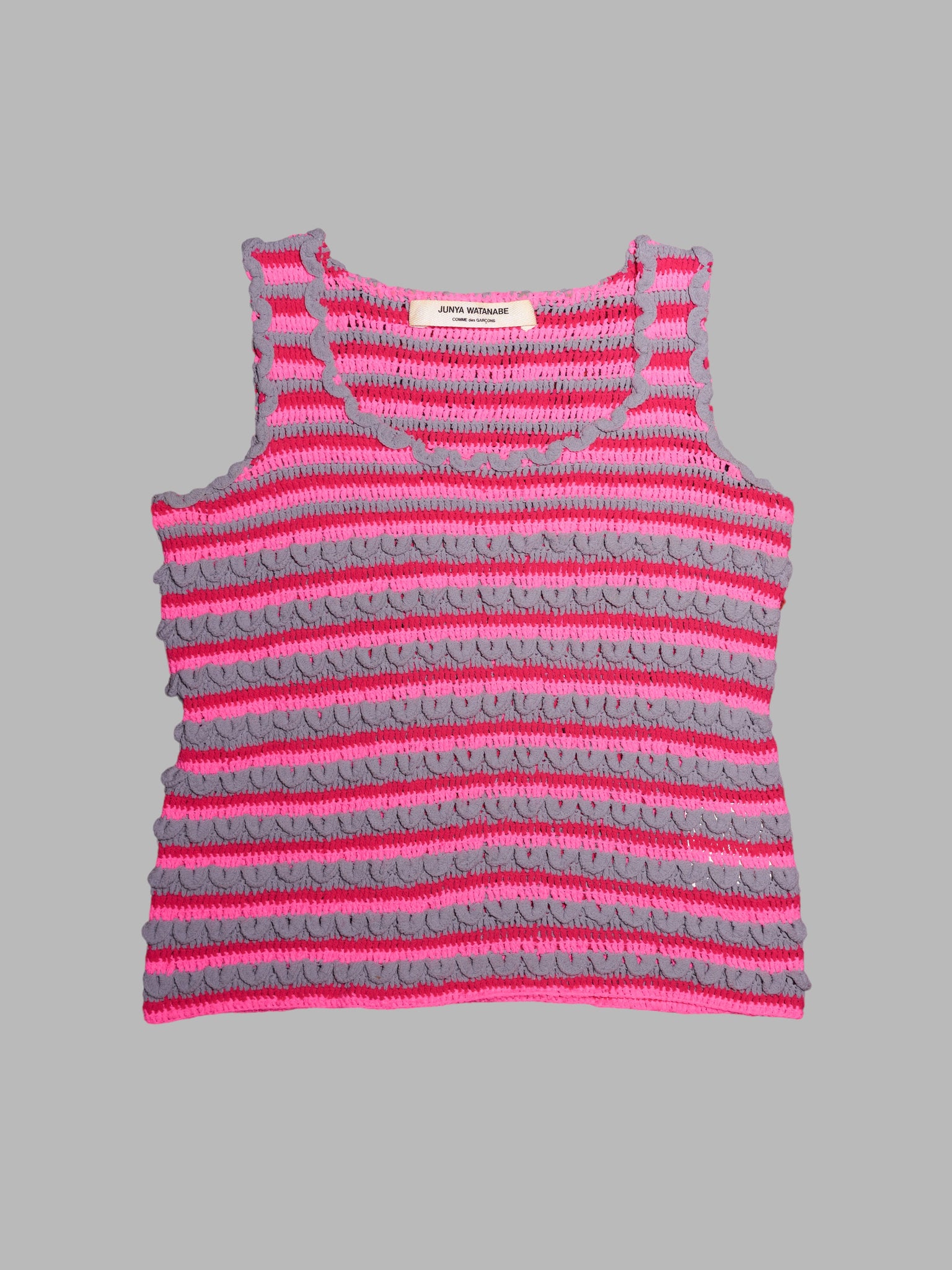 Junya Watanabe Comme des Garcons spring 2000 pink grey stripe bobbly knit vest