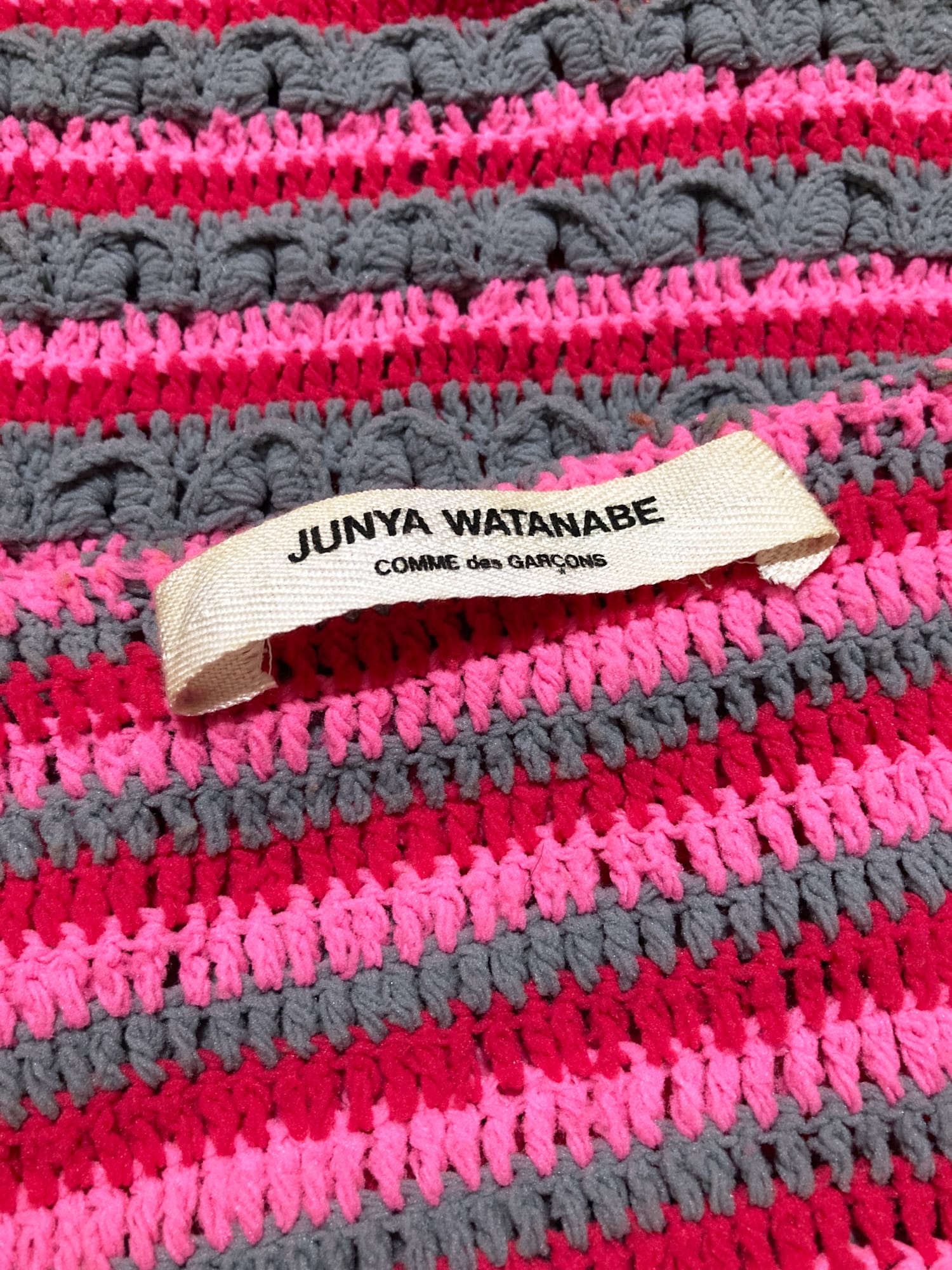 Junya Watanabe Comme des Garcons spring 2000 pink grey stripe bobbly knit vest