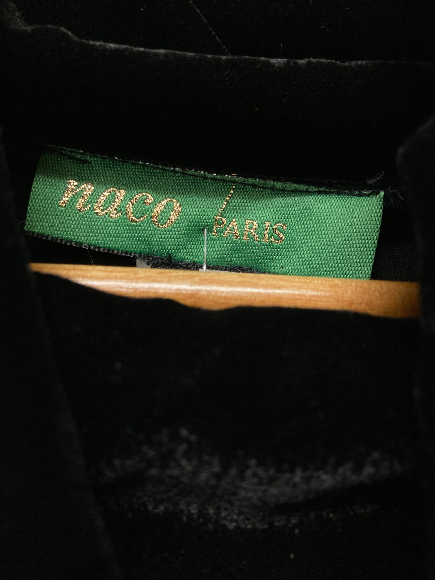 Naco Paris black velour dog print top with applique ribbons and nose ring