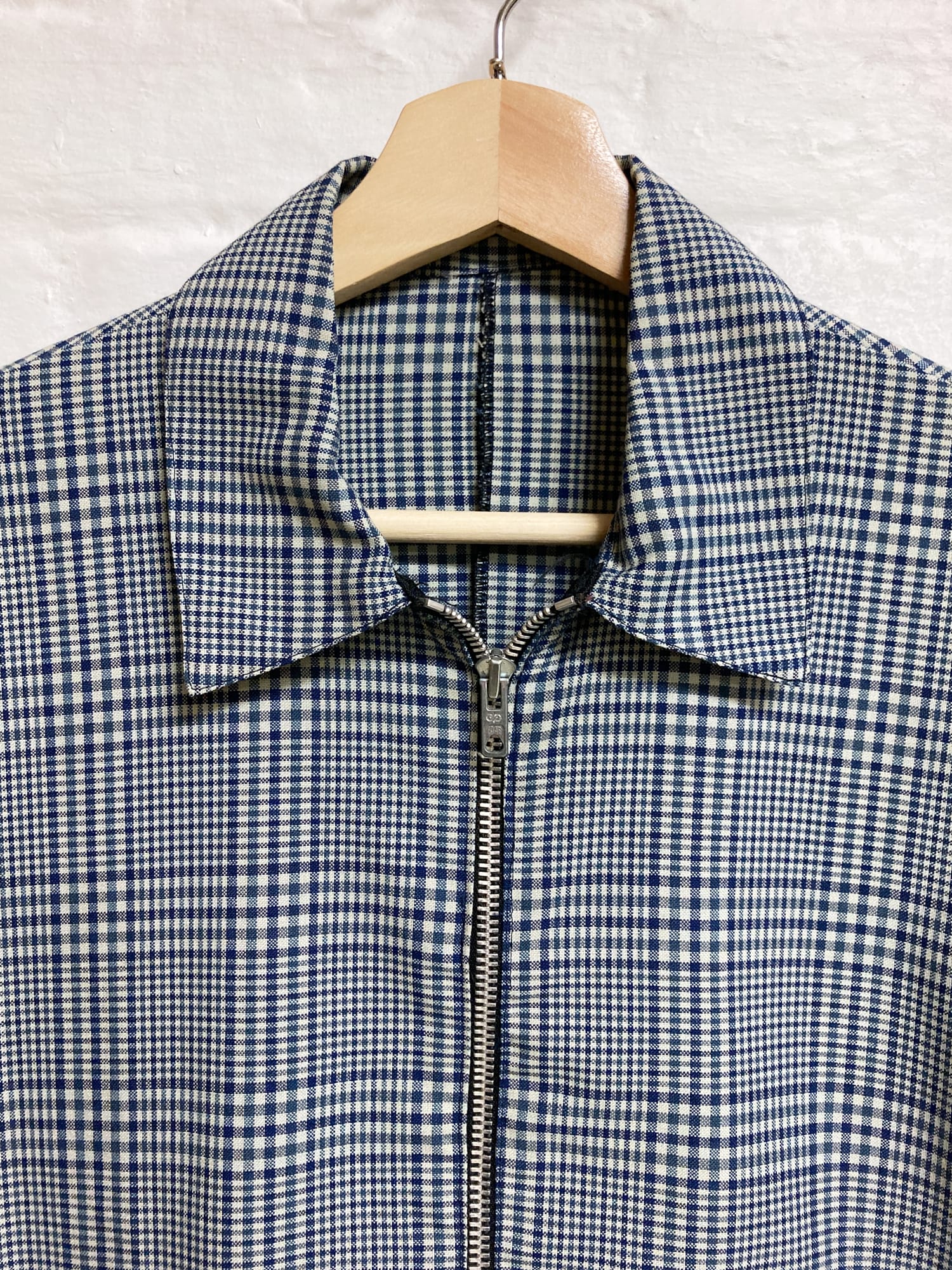 Jean Colonna spring 1994 blue grey plaid wool zip jacket - size M