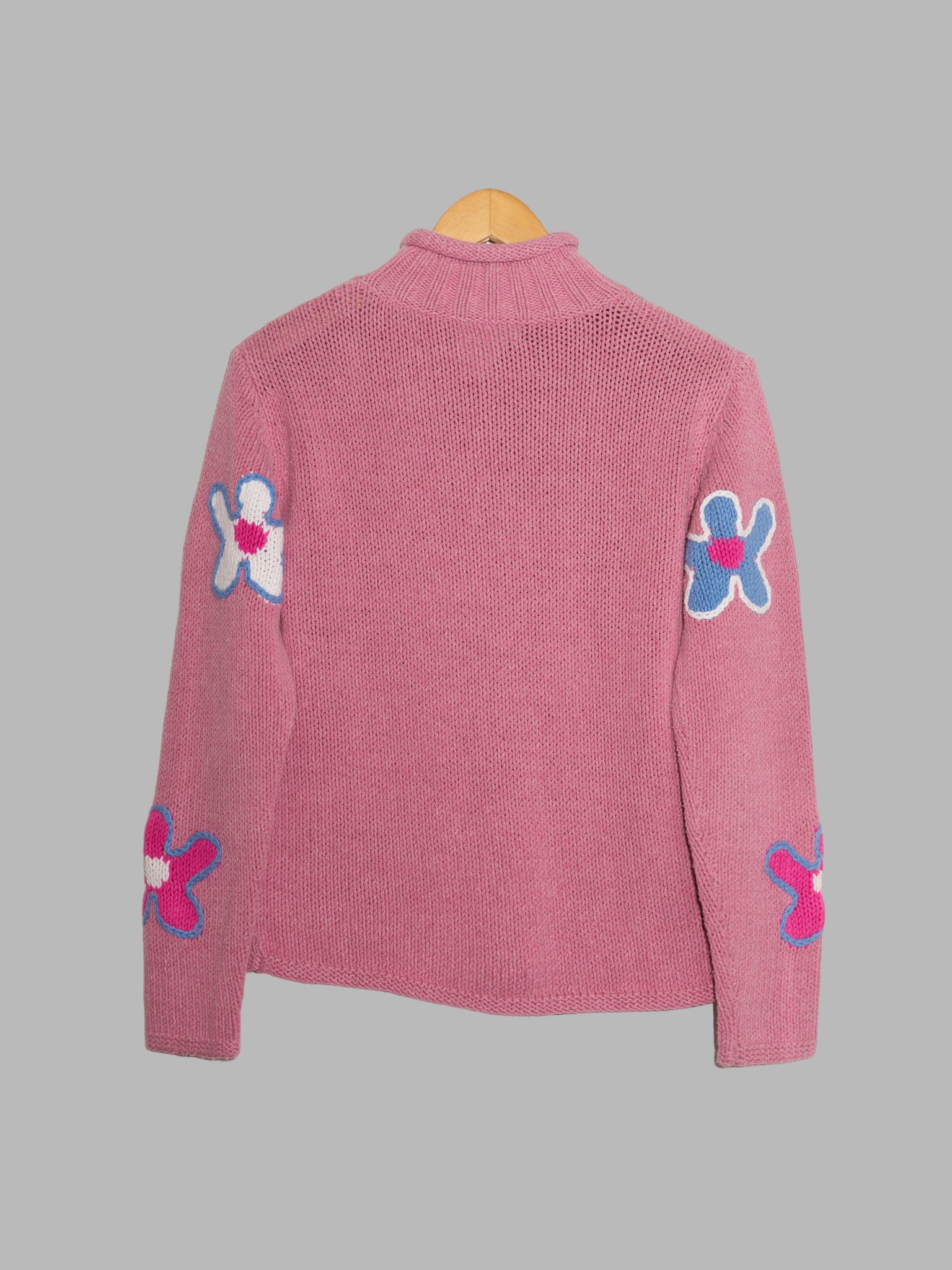 Patrick Cox Wannabe pink cotton blue and white flower mock neck jumper